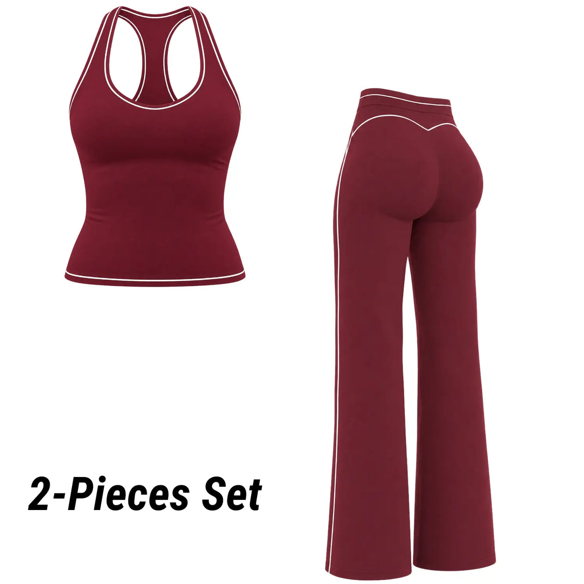 POWERASIA Women's Contrast Trim 2-Piece Activewear Set - Backless Strappy Sports Bra and High-Waist Sculpting Leggings, Stretchy Seamless Gym Apparel