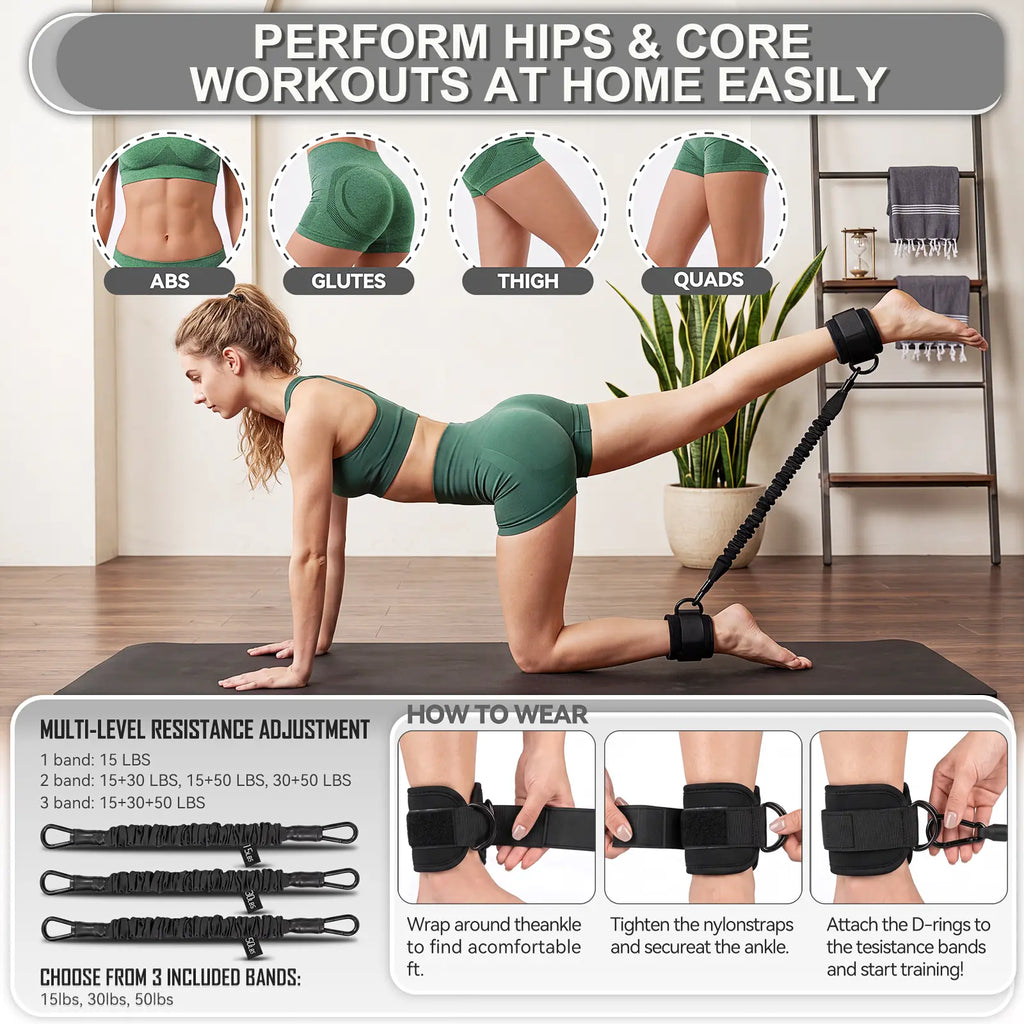 Pedal Resistance Band and Ankle Resistance Bands Set with Cuffs - Portable Home Gym Equipment for Core Pilates, Sit-Ups, and Full Body Workouts