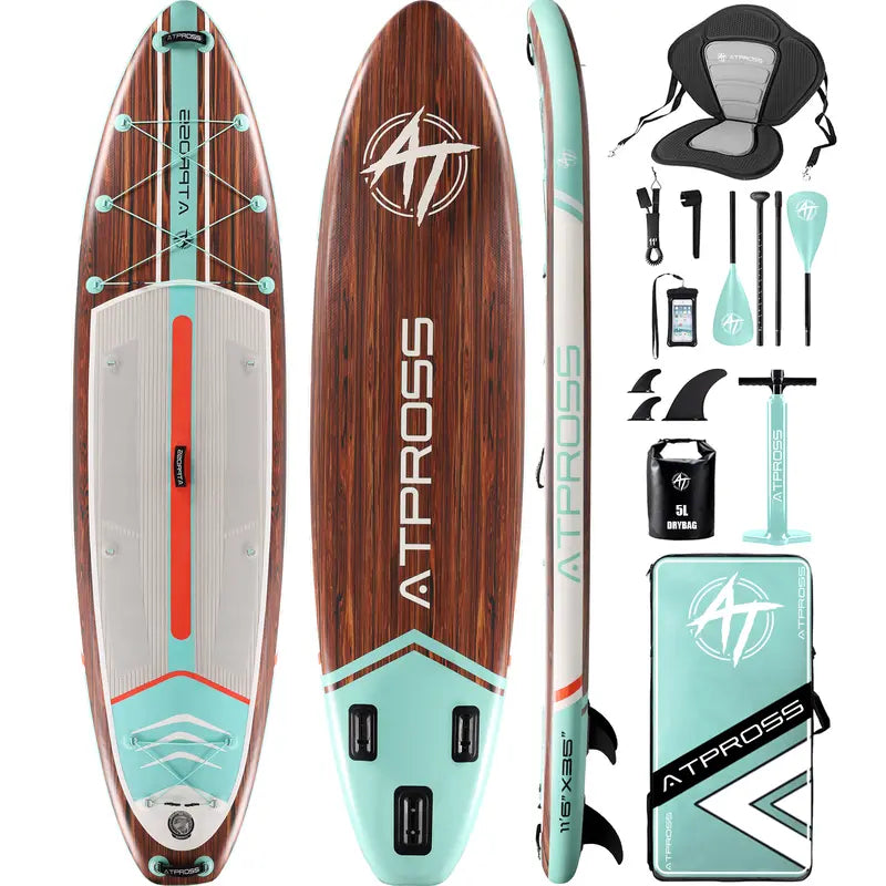 [Fallpick] Unisex Inflatable Paddleboard for Adults, 11'6"X35" Wide Wood Grain SUP with Sit/Stand Seat, 450Lbs Cap, Non-Slip Deck, Complete Kit with 600D Oxford Bag & Paddle, Abrasion-Resistant, for Yoga, Fishing, SUP Boarding, Beginners, Travel