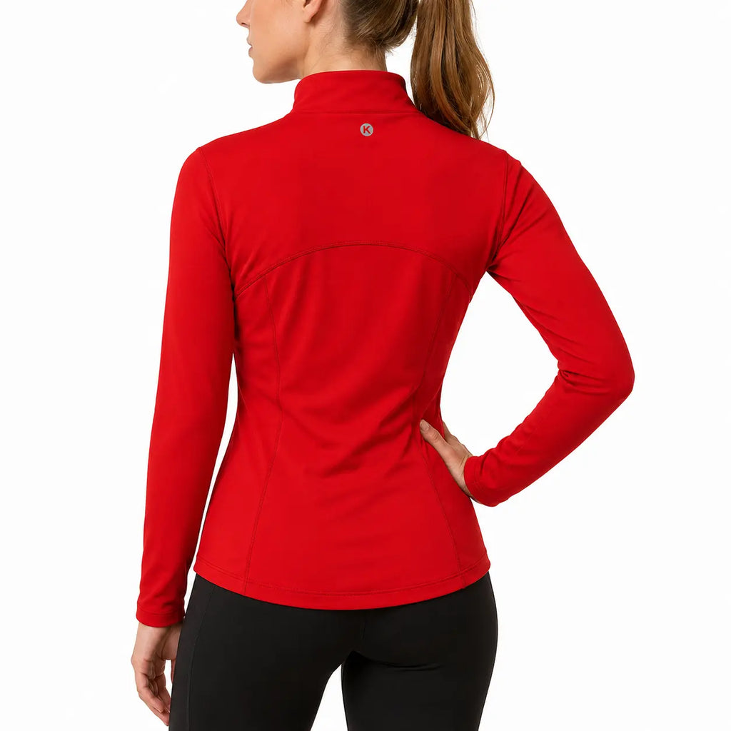 Women's Slim Fit Full Zip Jacket - Long Sleeve Yoga Top with Four Pockets for Activewear and Running (Recommended to Size Up)