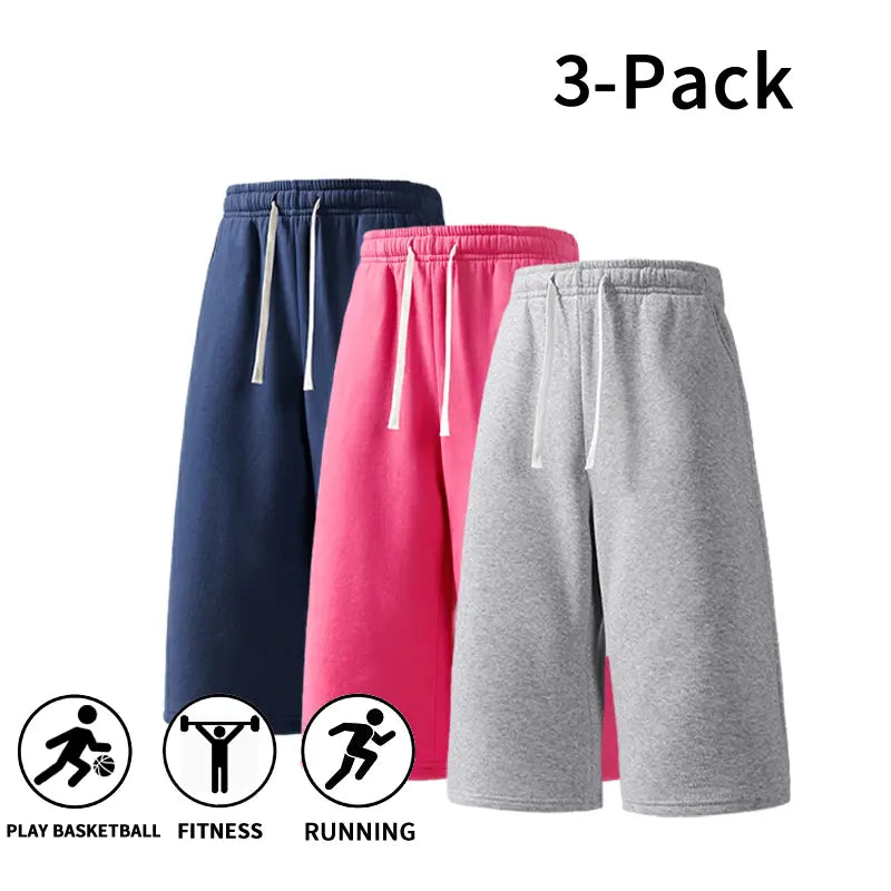 Men's Athletic Sweat Shorts 3-Pack – Elastic Drawstring Shorts for Basketball, Fitness, and Running, Ideal for Summer Activities