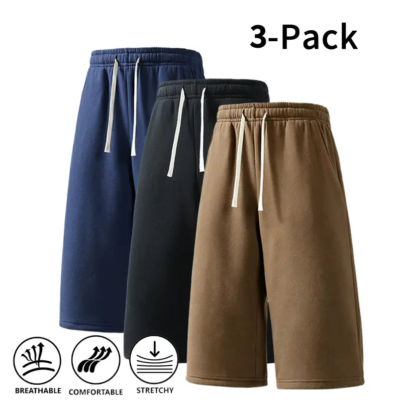 Men's Athletic Sweat Shorts 3-Pack – Elastic Drawstring Shorts for Basketball, Fitness, and Running, Ideal for Summer Activities
