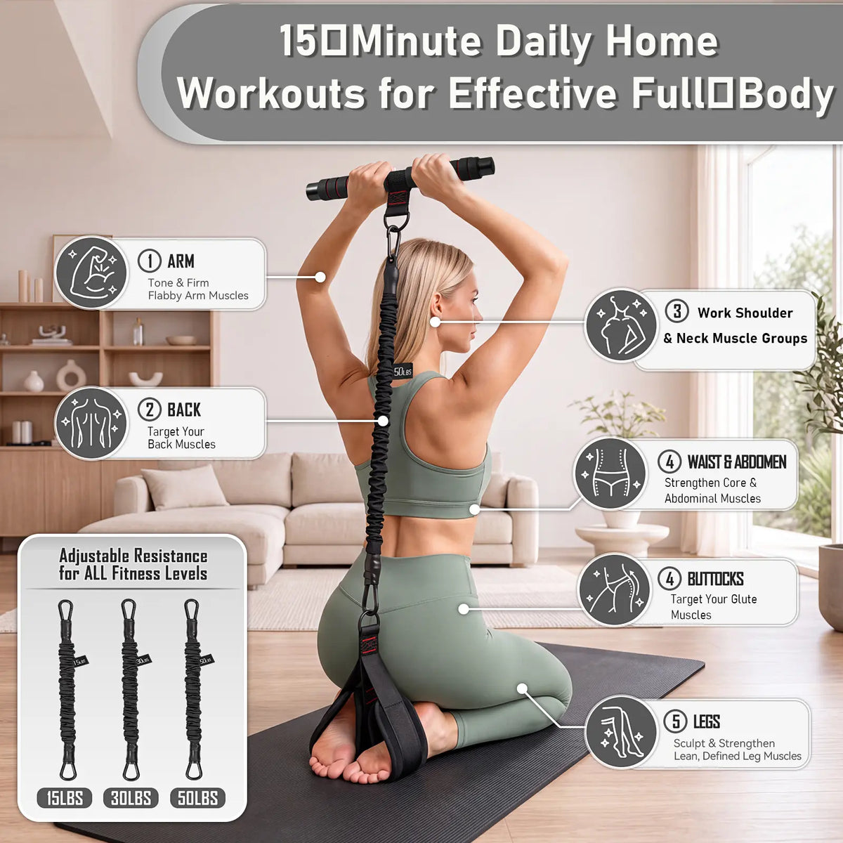 Pedal Resistance Band and Ankle Resistance Bands Set with Cuffs - Portable Home Gym Equipment for Core Pilates, Sit-Ups, and Full Body Workouts
