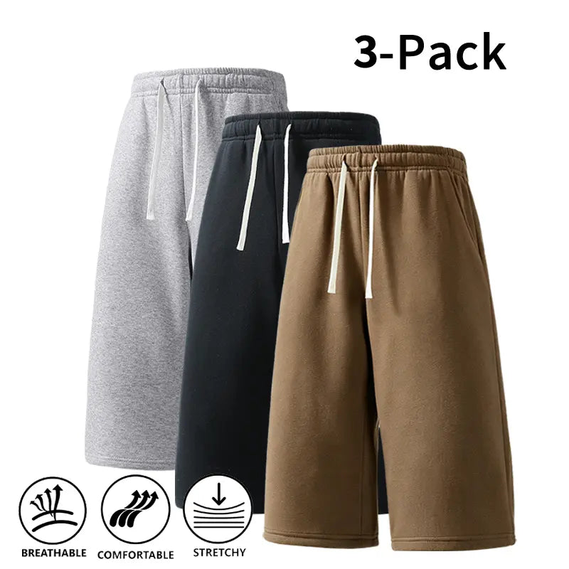 Men's Athletic Sweat Shorts 3-Pack – Elastic Drawstring Shorts for Basketball, Fitness, and Running, Ideal for Summer Activities