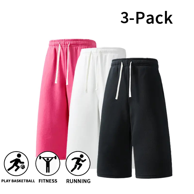 Men's Athletic Sweat Shorts 3-Pack – Elastic Drawstring Shorts for Basketball, Fitness, and Running, Ideal for Summer Activities