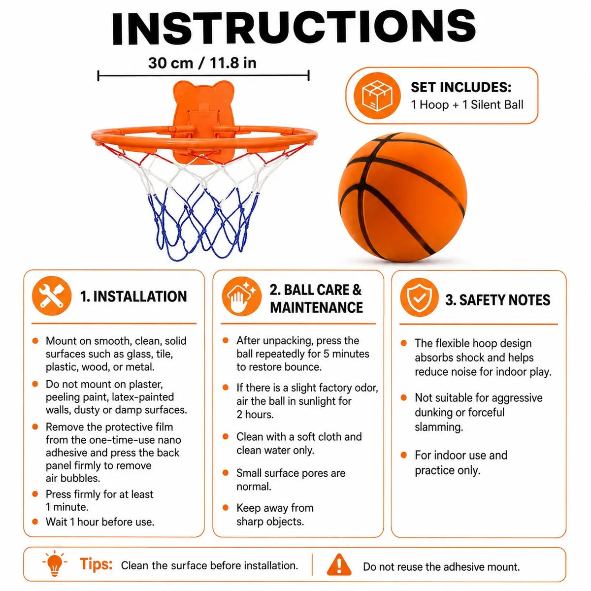 Quiet Indoor Basketball Set, Low Noise Basketball, Noise-Free Rebound Ball & Hoop, Quiet Practice Ball, Noiseless Rebound Ball and Hoop for Silent Indoor Play, Ball Sports Equipment