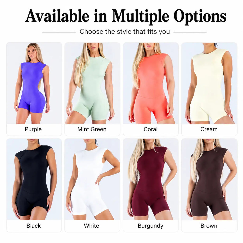 Women's High-Stretch Sleeveless Crew Neck Athletic Bodysuit with Tummy Control and Butt Lifting Features for Gym and Pilates