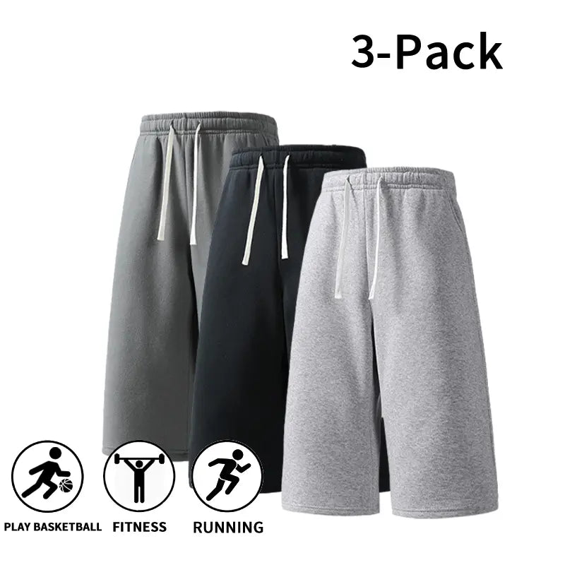Men's Athletic Sweat Shorts 3-Pack – Elastic Drawstring Shorts for Basketball, Fitness, and Running, Ideal for Summer Activities