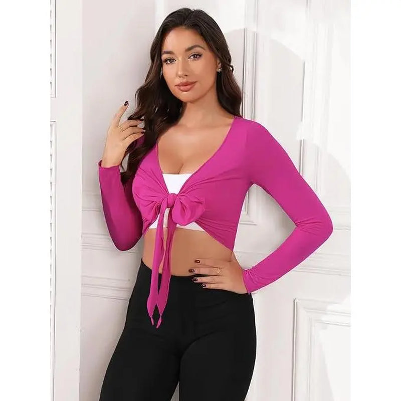 VIISHOW Women's Long Sleeve Tie Front Wrap Top - Bolero Shrug Crop Cardigan for Yoga, Ballet, and Pilates Activewear