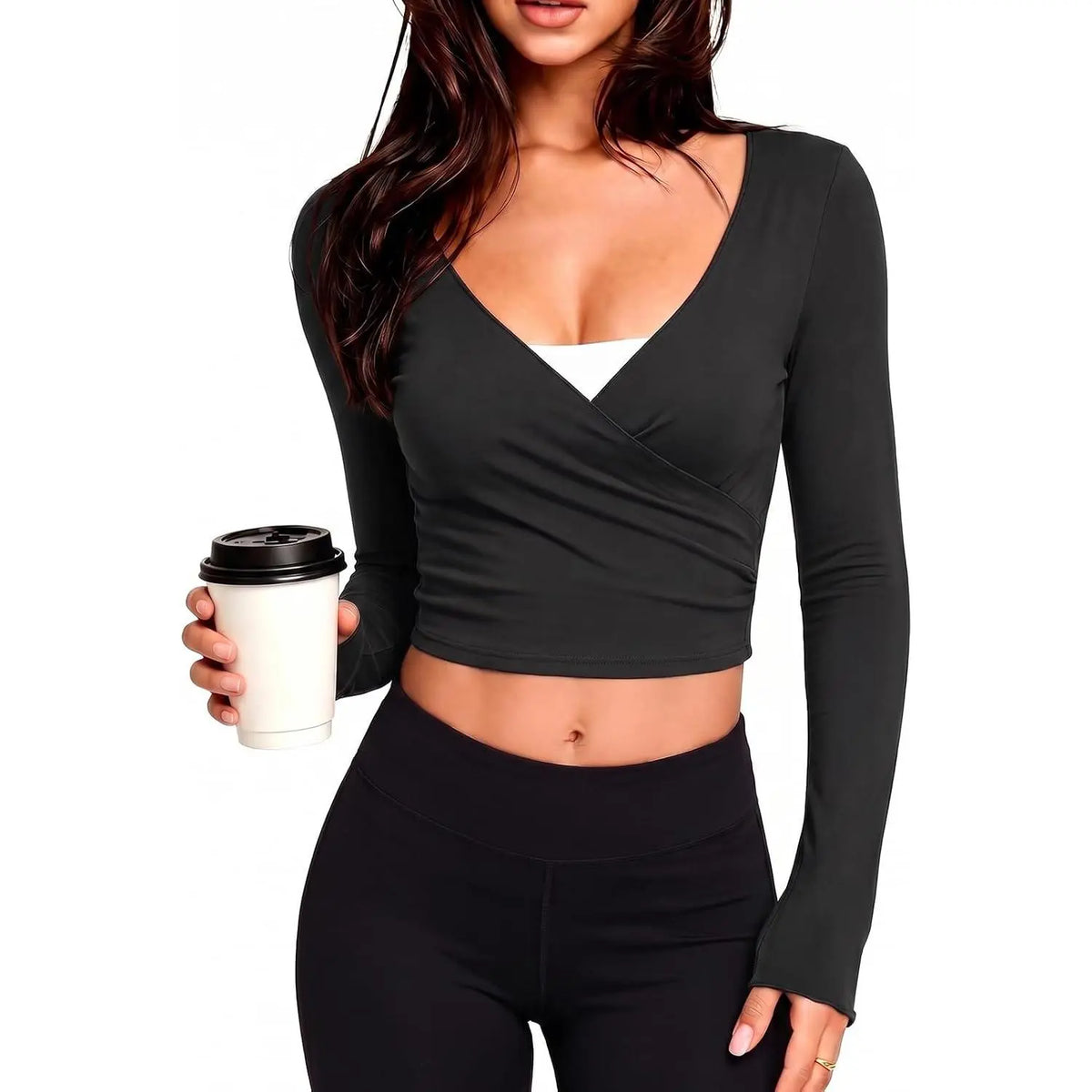 VIISHOW Women's Long Sleeve Tie Front Wrap Top - Bolero Shrug Crop Cardigan for Yoga, Ballet, and Pilates Activewear