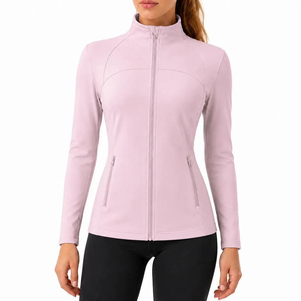 Women's Slim Fit Full Zip Jacket - Long Sleeve Yoga Top with Four Pockets for Activewear and Running (Recommended to Size Up)