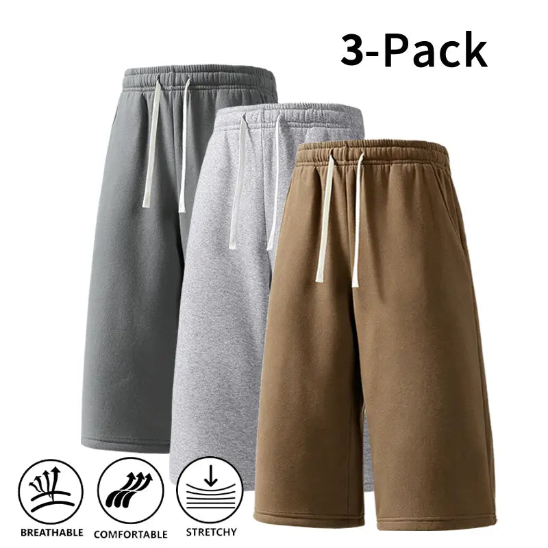 Men's Athletic Sweat Shorts 3-Pack – Elastic Drawstring Shorts for Basketball, Fitness, and Running, Ideal for Summer Activities