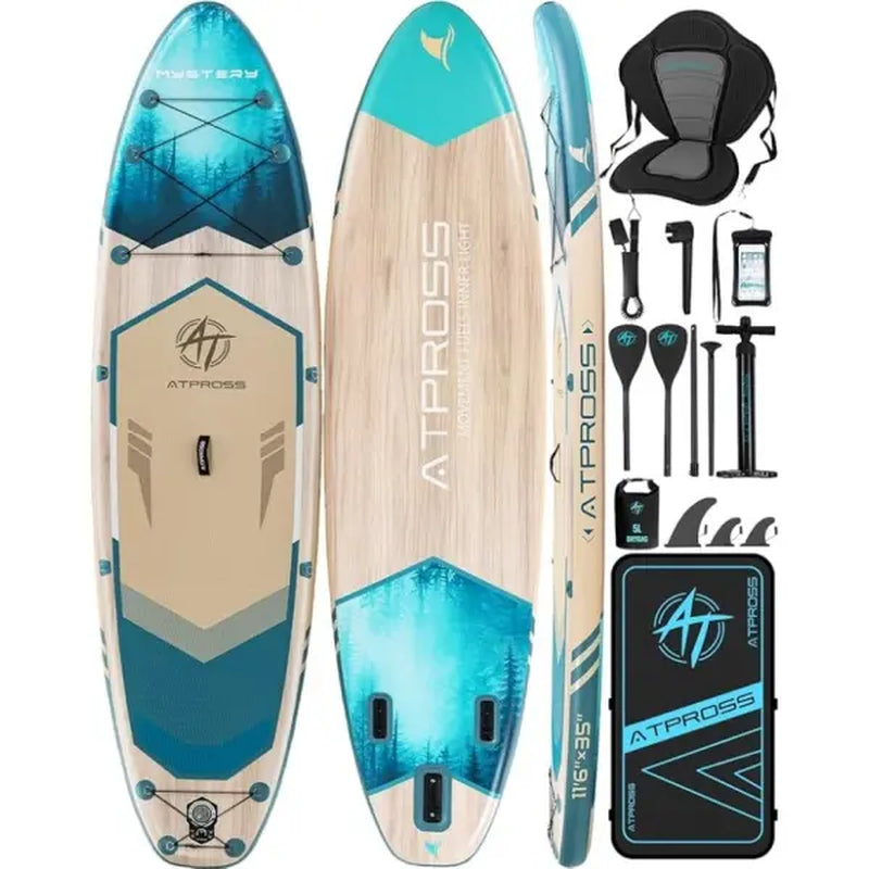 [Fallpick] Unisex Inflatable Paddleboard for Adults, 11'6"X35" Wide Wood Grain SUP with Sit/Stand Seat, 450Lbs Cap, Non-Slip Deck, Complete Kit with 600D Oxford Bag & Paddle, Abrasion-Resistant, for Yoga, Fishing, SUP Boarding, Beginners, Travel