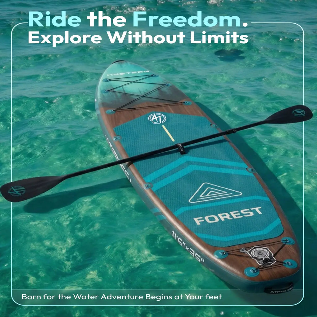 [Fallpick] Unisex Inflatable Paddleboard for Adults, 11'6"X35" Wide Wood Grain SUP with Sit/Stand Seat, 450Lbs Cap, Non-Slip Deck, Complete Kit with 600D Oxford Bag & Paddle, Abrasion-Resistant, for Yoga, Fishing, SUP Boarding, Beginners, Travel