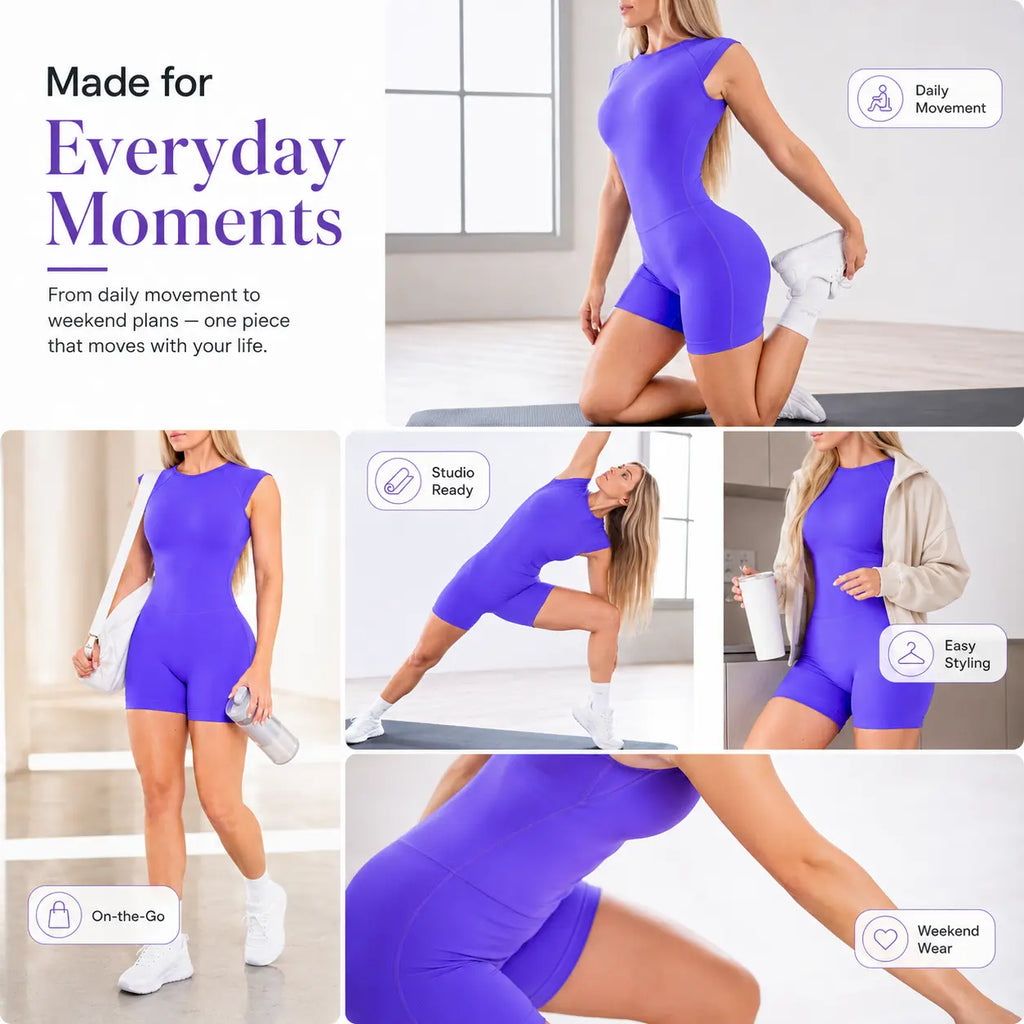 Women's High-Stretch Sleeveless Crew Neck Athletic Bodysuit with Tummy Control and Butt Lifting Features for Gym and Pilates